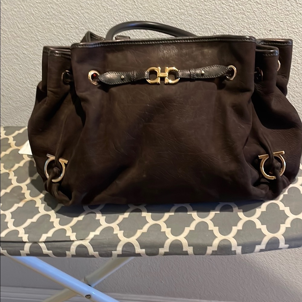 Salvatore Ferragamo Brown Shoulder Bag with Gold Hardware